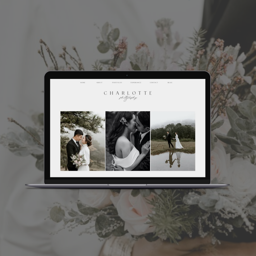Showit Website Template in balc and white color made for the dark and moody photographer