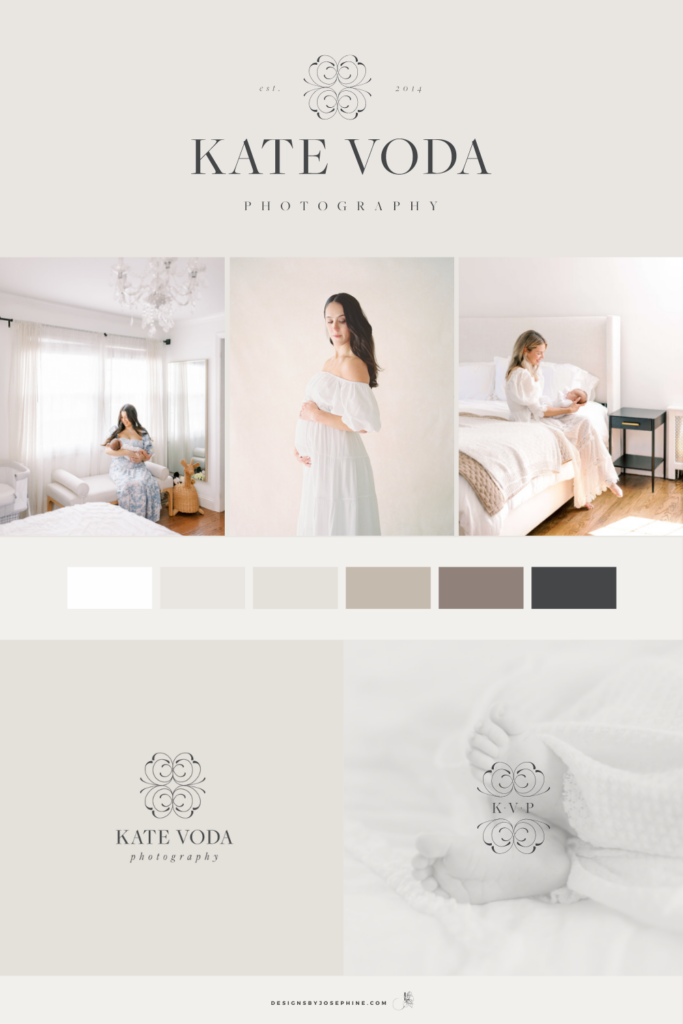 Brand Mood board for a motherhood photographer who specializes in maternity and newborn photography.