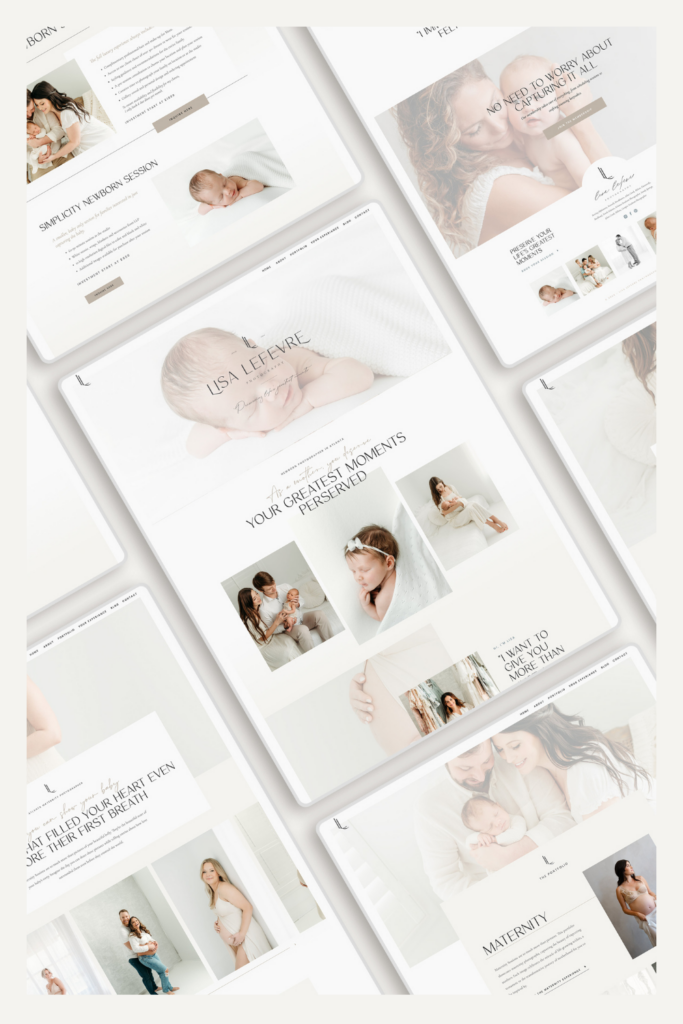 A light and airy website for a Studio Family photographer who specializes in Newborn and Maternity photos