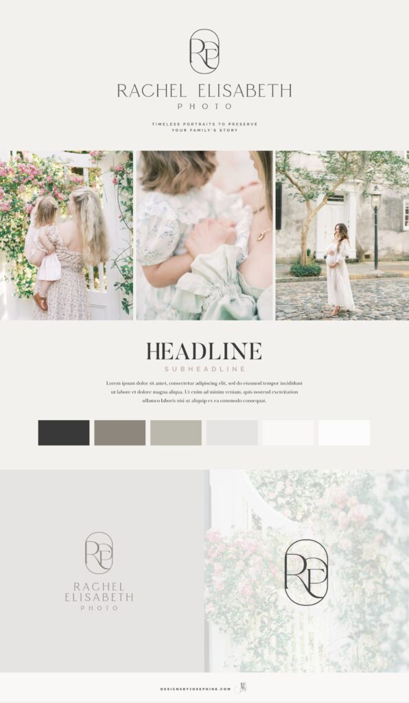 Brand board for a family photographer in very earthy and neutral colors.