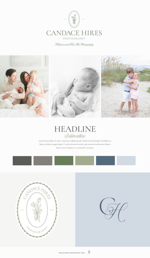 Brand Board for Luxury Heirloom and Motherhood Photographer Candace Hires