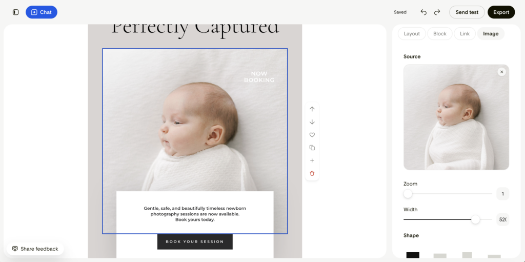 Step four: Add your pictures - How to use Flodesk Studio as a newborn photographer